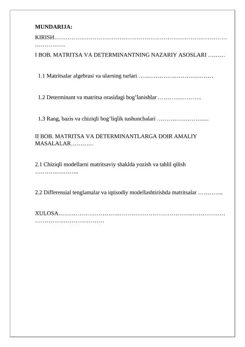 MATRITSALAR VA DETERMINANTLAR BILAN BOG’LIQ MASALALAR” 2