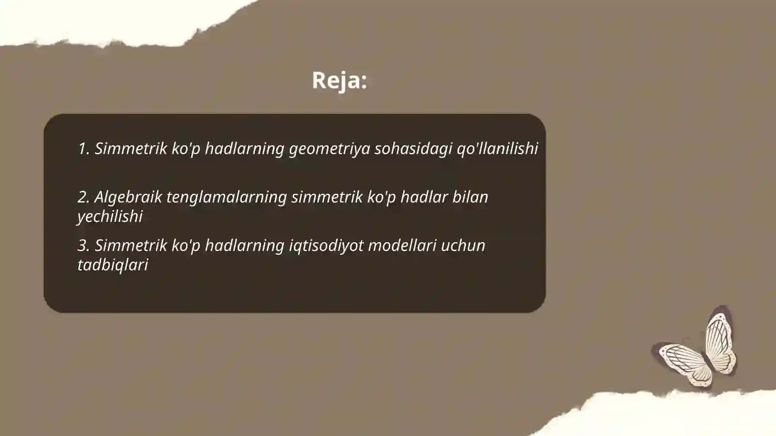 Simmetrik ko'p hadlarning tadbiqlari 2