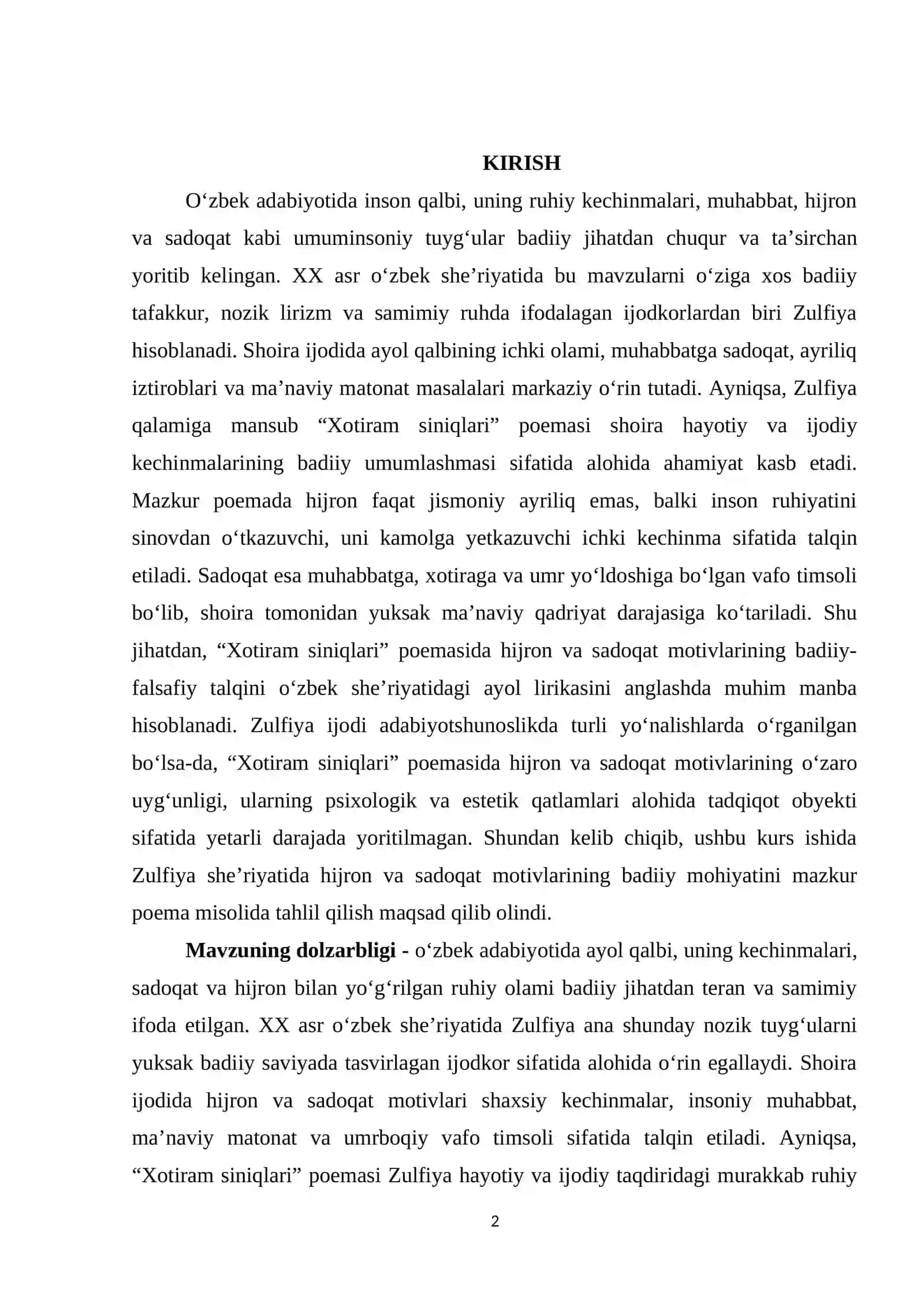 Zulfiya sheʼriyatida hijron va  sadoqatning oʻzgacha talqini 2