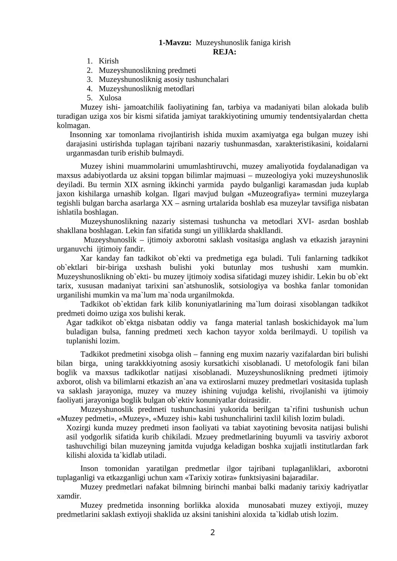 Muzeyshunoslik faniga kirish 2
