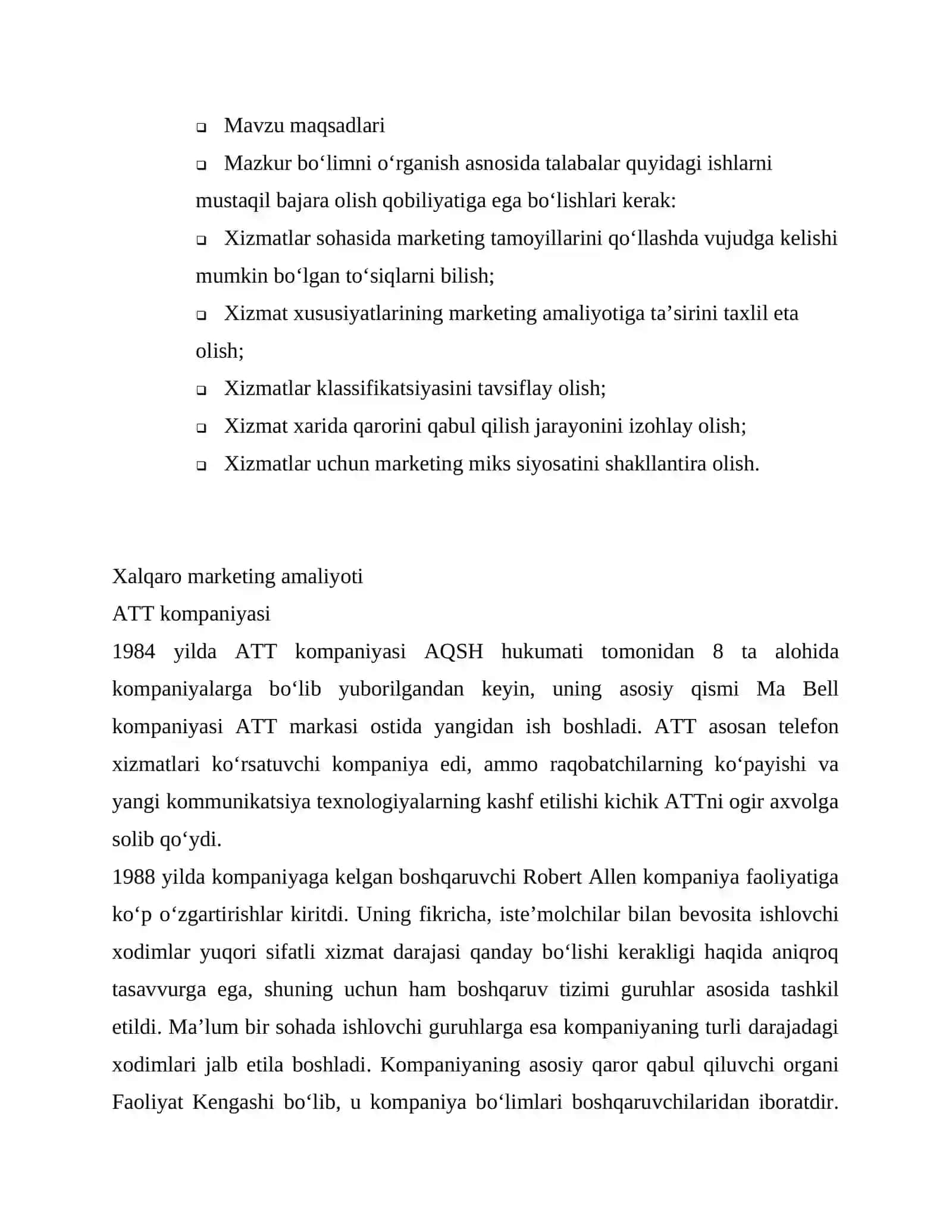 Xizmatlar marketingi 2