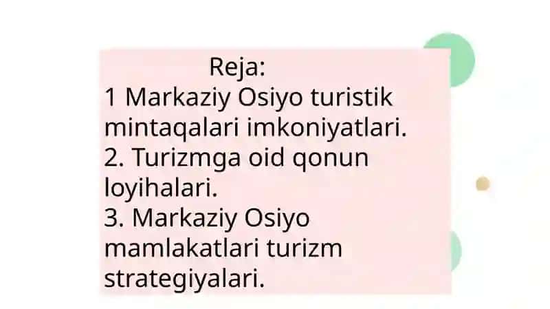 Markaziy Osiyo turizmi Imkoniyatlari 2