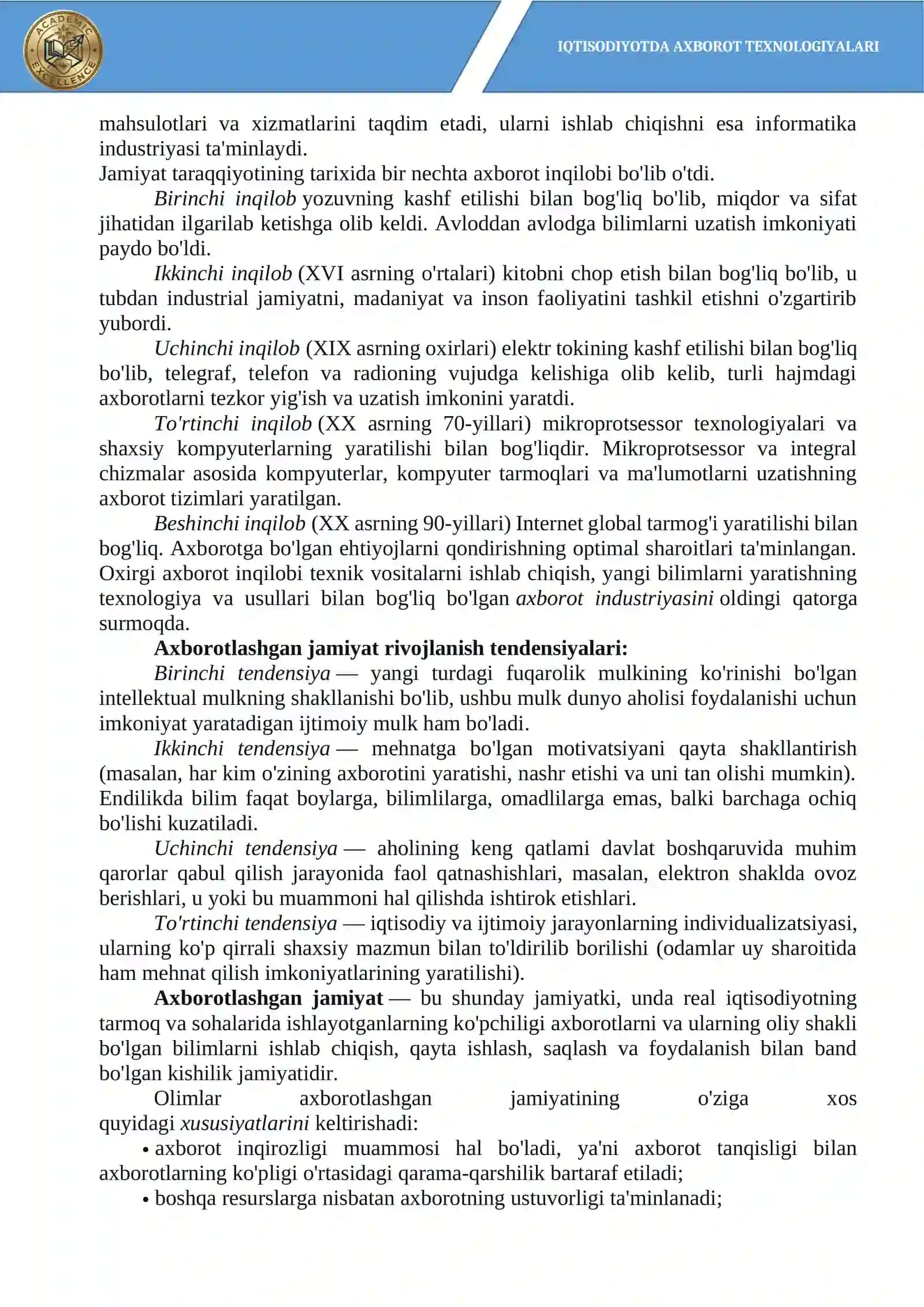 Axborot texnologiyalarining iqtisodiyotdagi roli. Biznesning raqamli transformatsiyasi 2