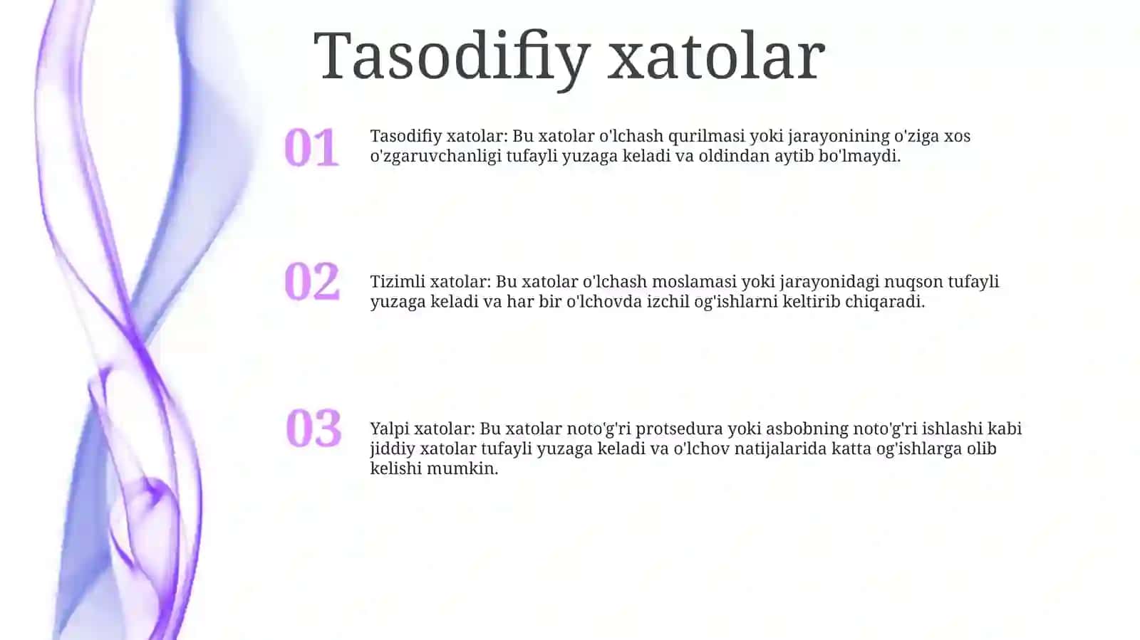 O'Lchash Xatoliklari Xatoliklar Klassifikatsiyasi 2