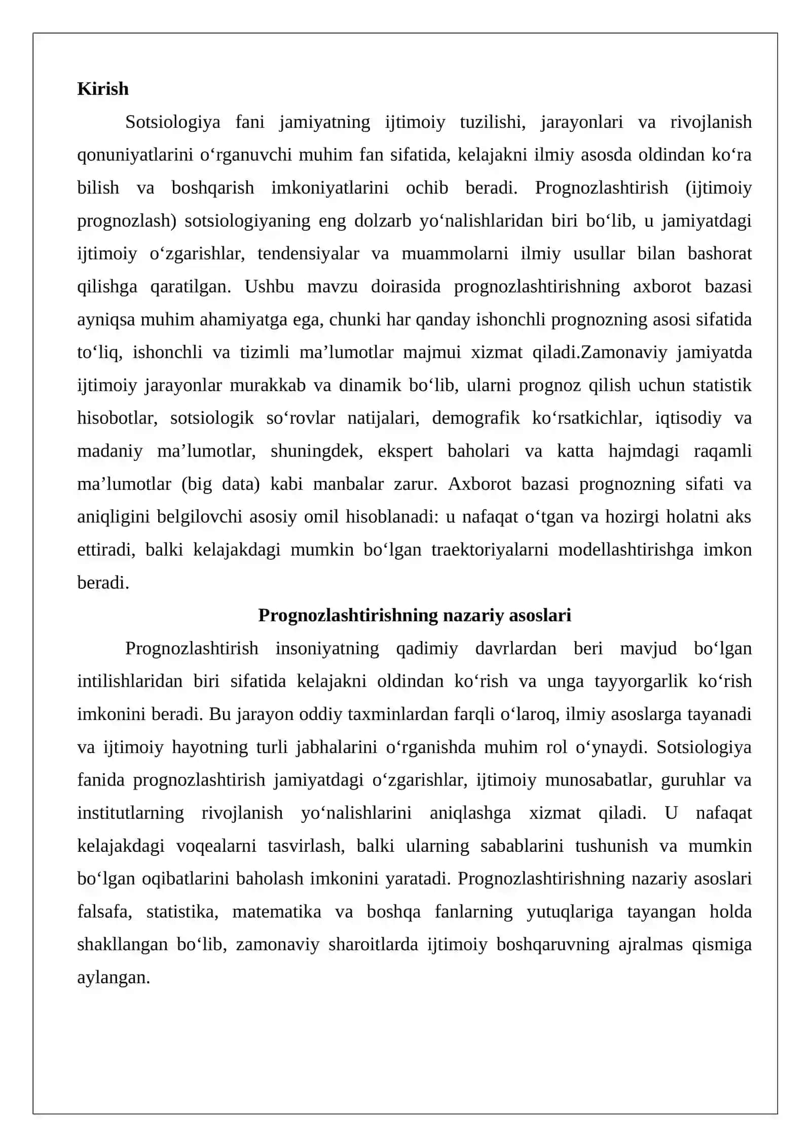 Prognozlashtirishning axborot bazasi 2