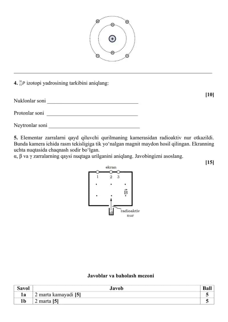 11-sinf o‘quvchilarining fizika fanini o‘zlashtirish darajasini aniqlash uchun test 2