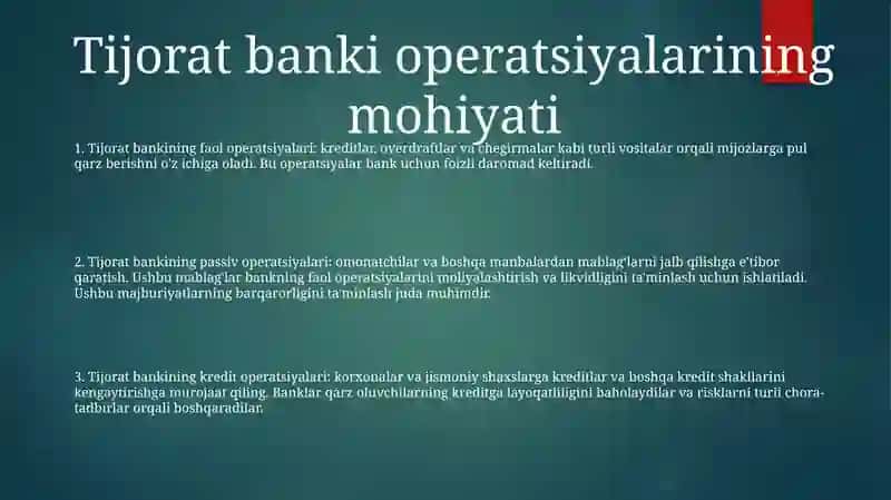 Tijorat Banklarining Operatsiyalari 2