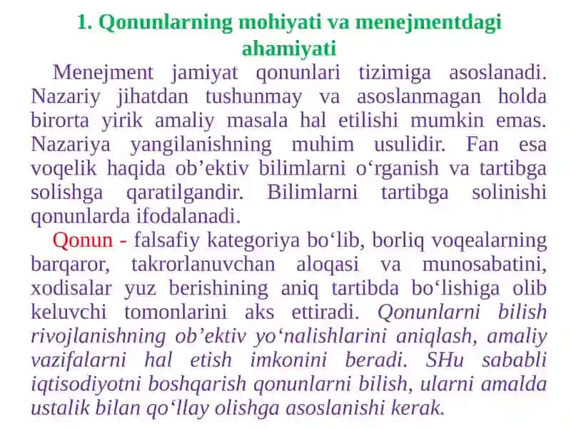 MENEJMENT QONUNLARI VA TAMOYILLARI 2