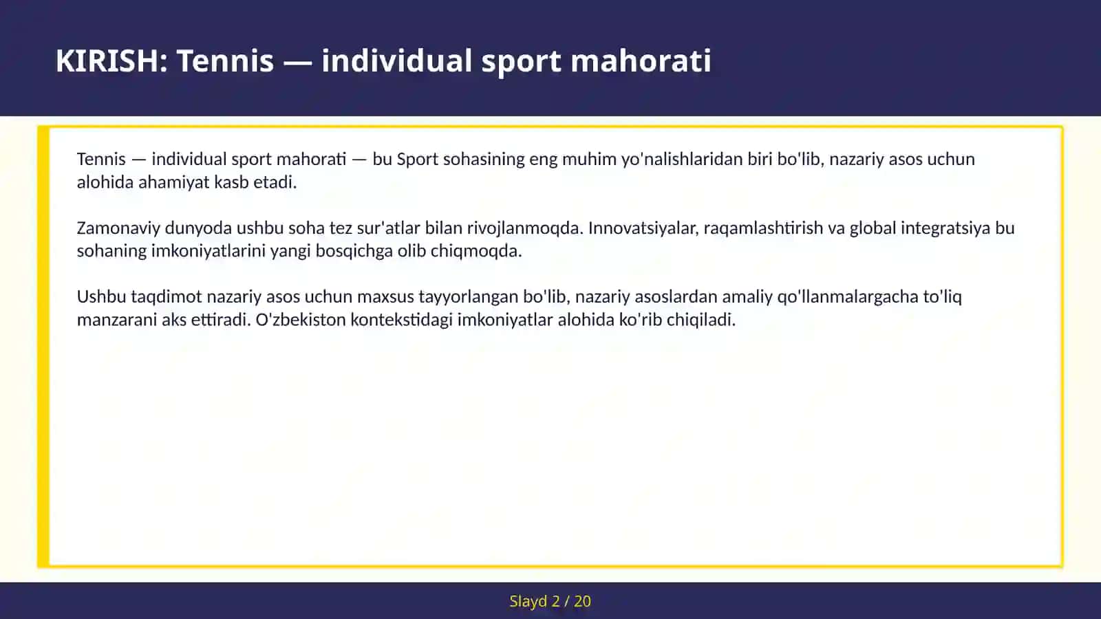 Tennis — individual sport mahorati 2