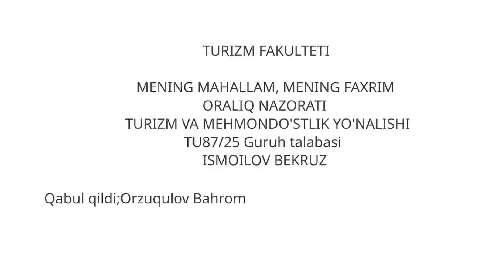 MENING MAHALLAM, MENING FAXRIM 2