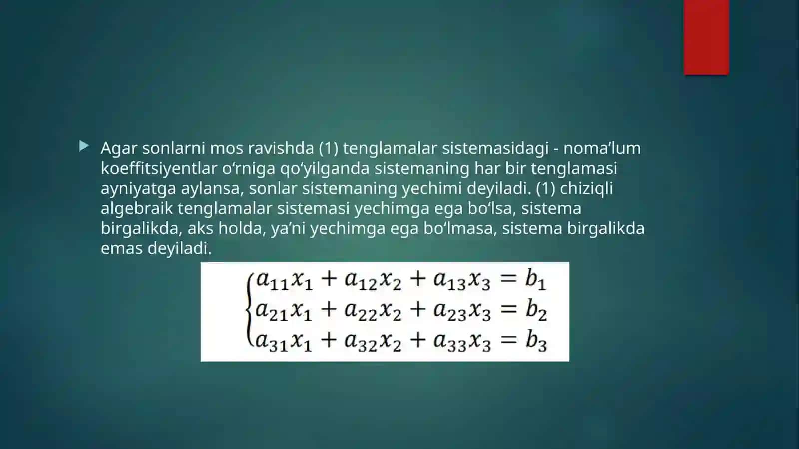 Algebraik tenglamalar sistemasini yechish 2