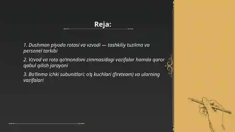 Dushmanning piyoda vzvodi va rotasining tashkiliy tuzilmasi 2
