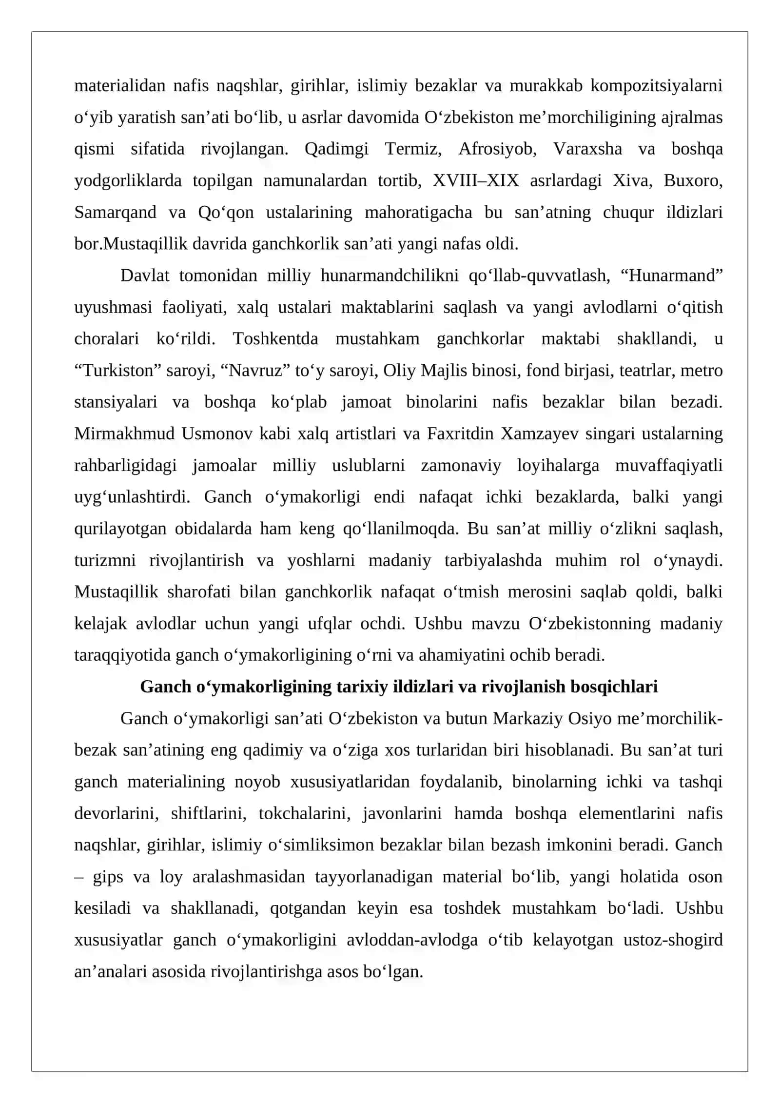 Mustaqillik yillarida ganch o‘ymakorligi san’ati 2