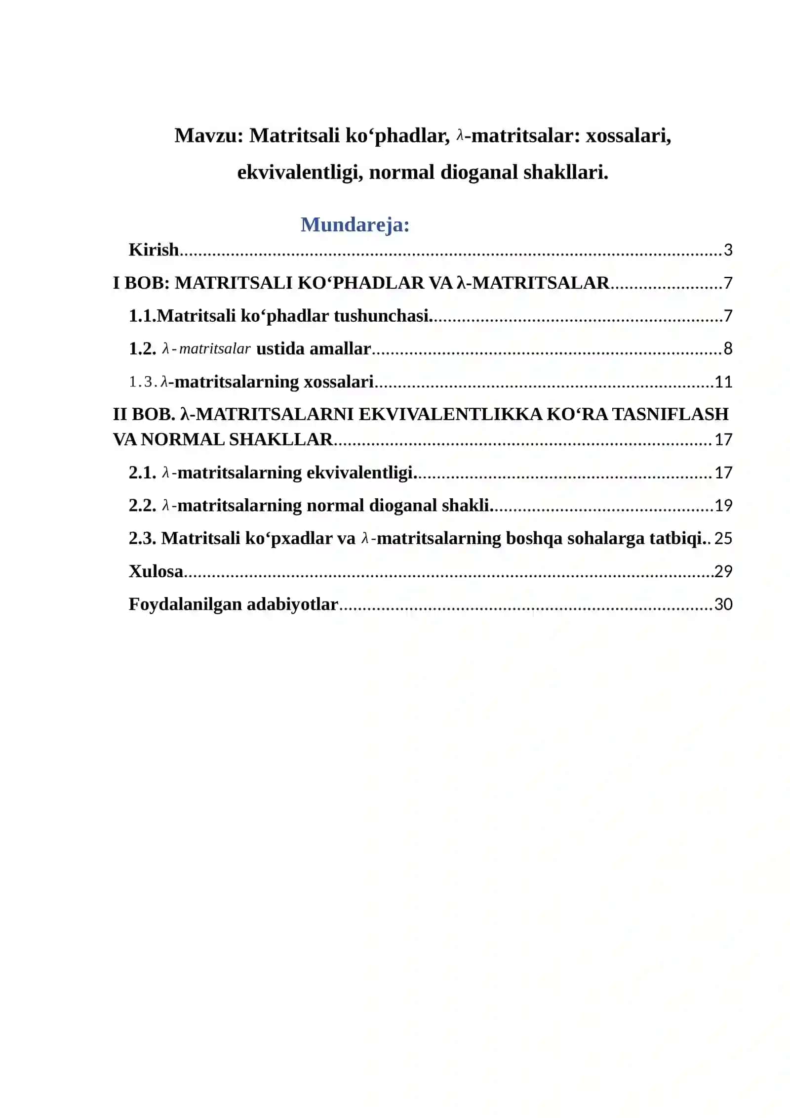 Matritsali ko‘phadlar va λ-matritsalar 2