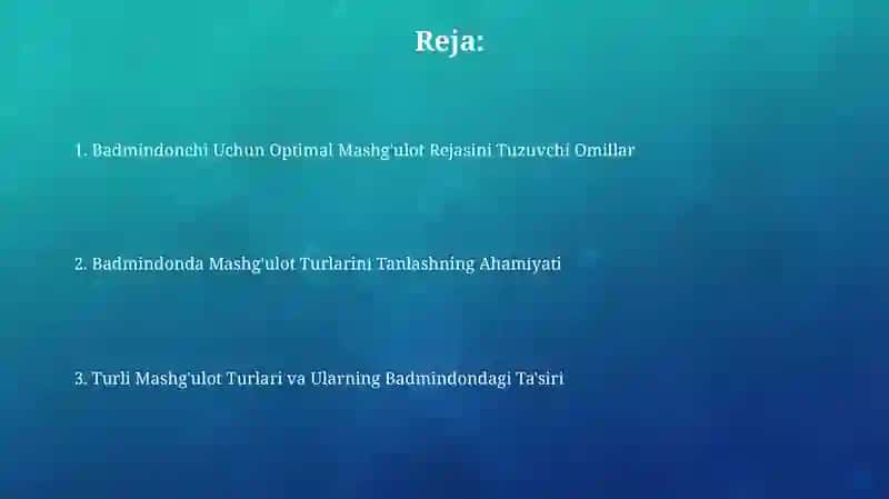 Badminton o'yinida mashg'ulot turlari 2