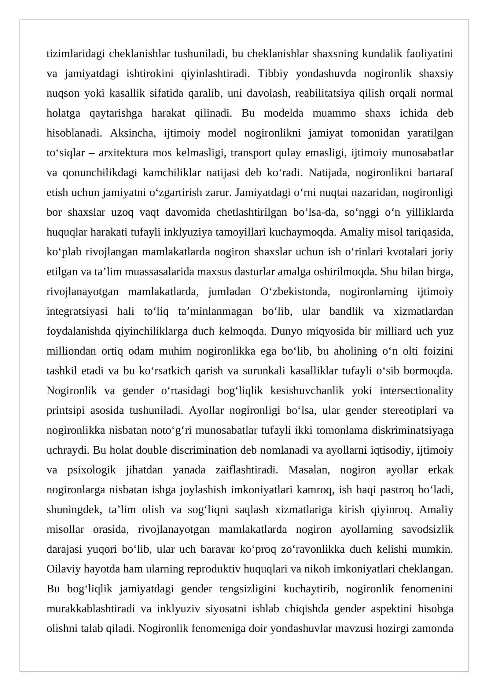 Nogironlik fenomeniga doir yondashuvlar 2