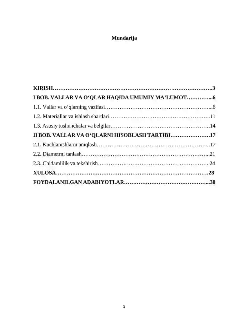 Vallar va oʻqlarni hisoblash tartibi 2