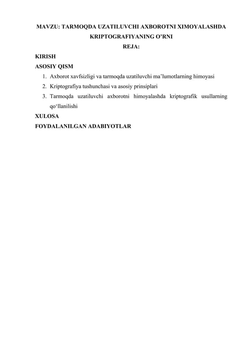 Tarmoqda uzatiluvchi axborotni ximoyalashda kriptografiyaning o’rni 2