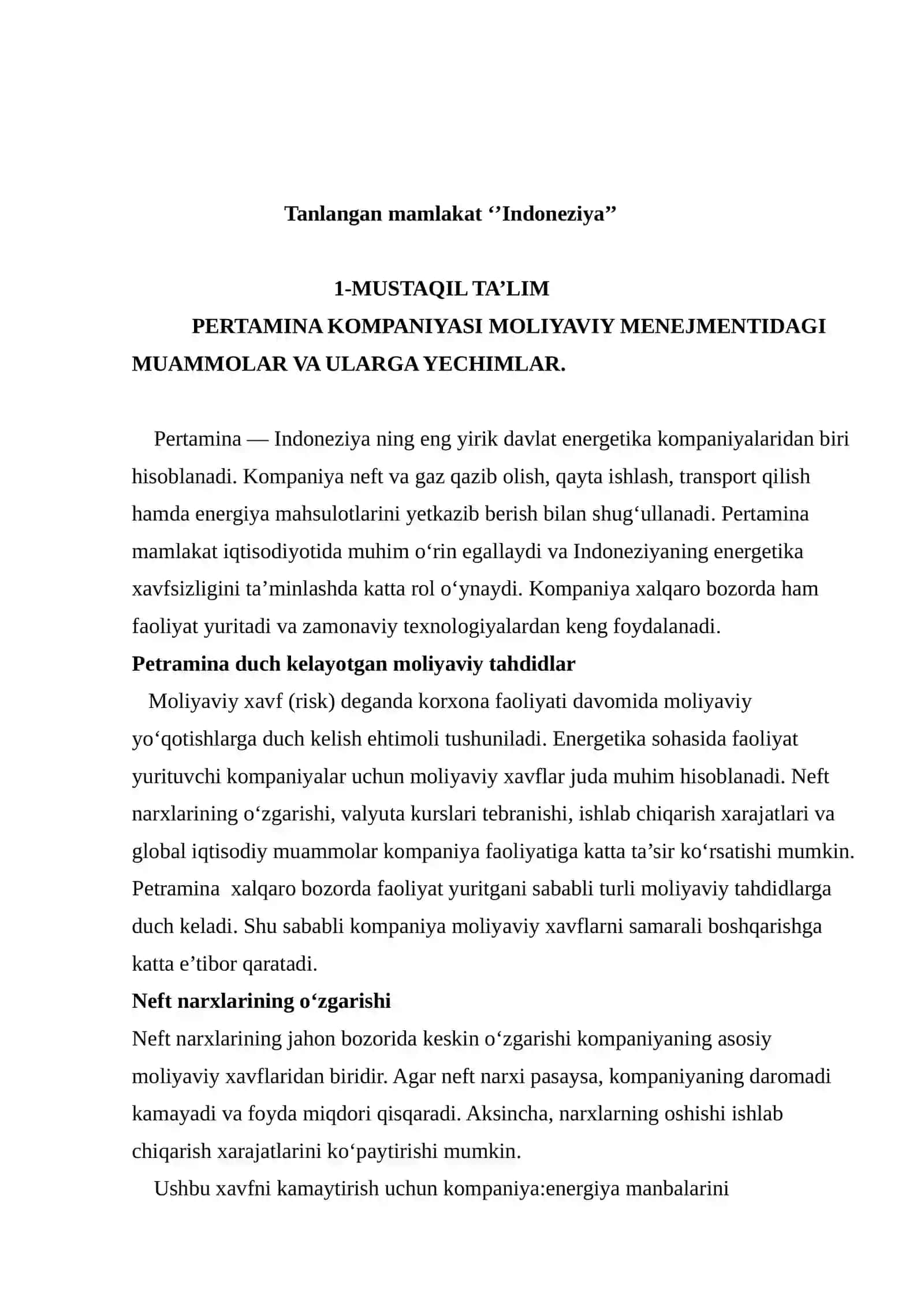 Mustaqil ish: Moliyaviy Menejment pt.I 2