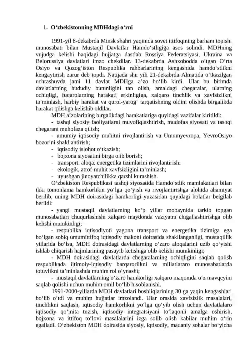 Mustaqillik yillarida O’zbekistonning Markaziy Osiyo respublikalari bilan hamkorlik aloqalari 2
