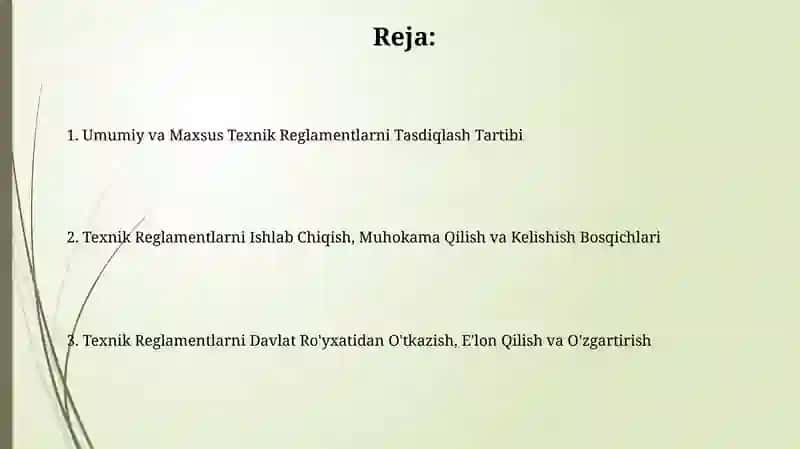 Umumiy va Maxsus Texnik Reglamentlarni Tasdiqlash Tartibi 2