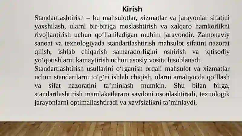 Standartlashtirish usullarini o'rganish 2