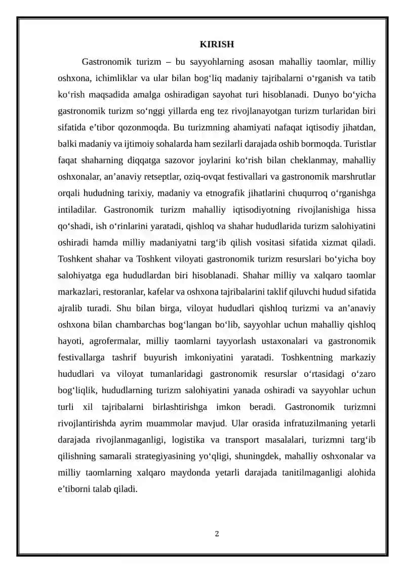 Toshkent shahar va Toshkent viloyatining gastronomik turizm resurslari 2