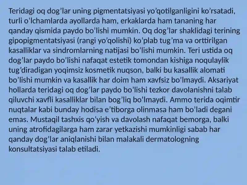 Leykoderma - teridagi oq dog’lar 2