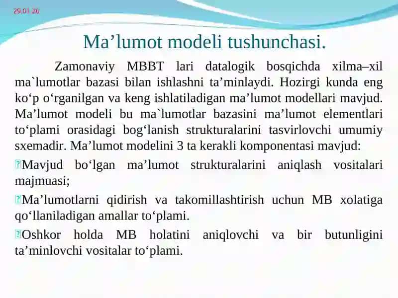 Ma’lumot modeli 2