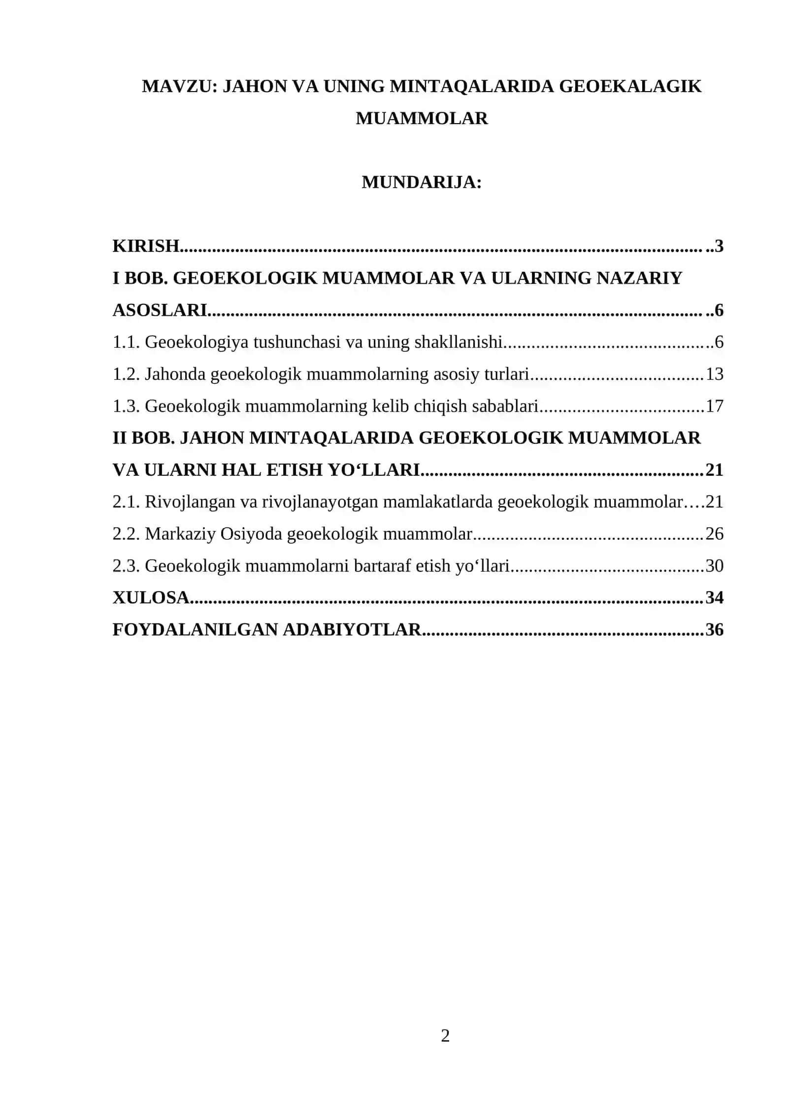 JAHON VA UNING MINTAQALARIDA GEOEKALAGIK MUAMMOLAR 2
