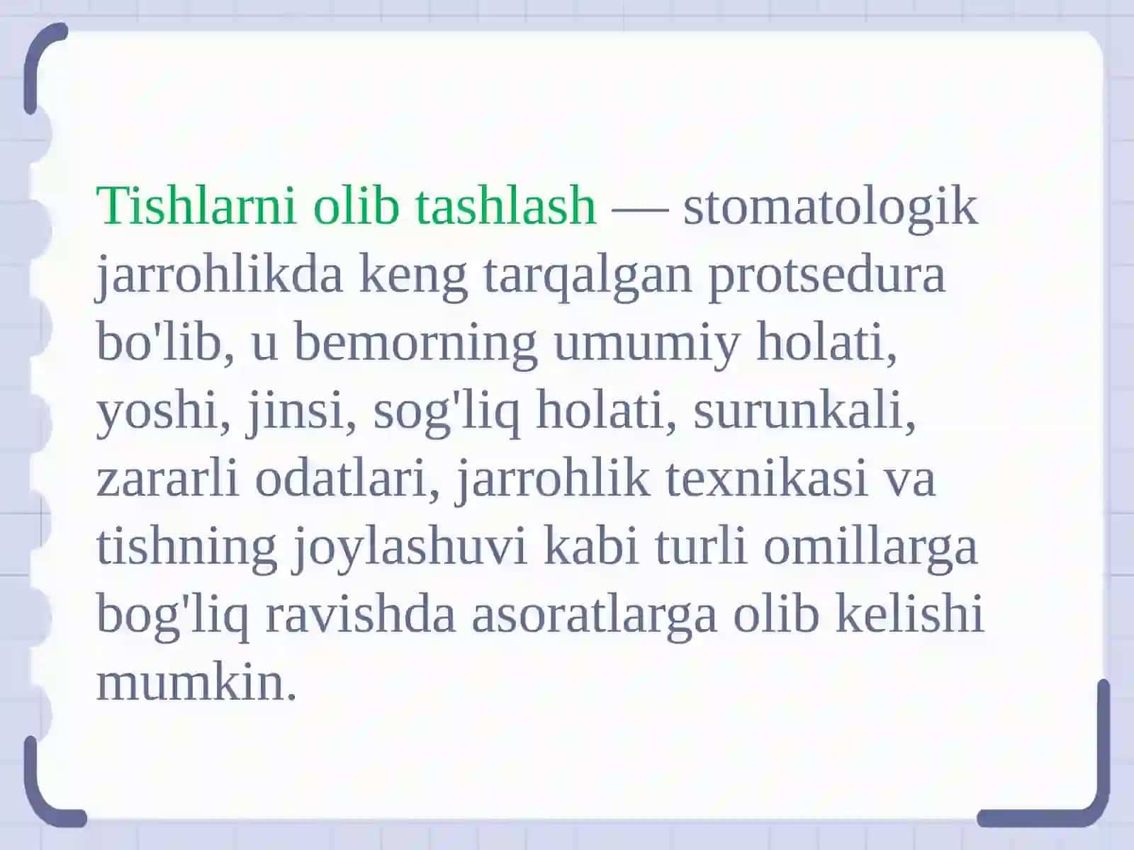 Tishlarni olib tashlash 2