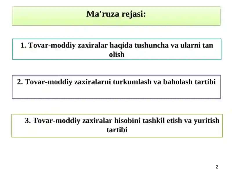 Tovar-moddiy zaxiralar hisobi 2