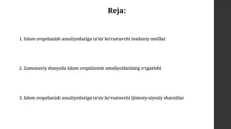 Islom ovqatlanish amaliyotlari 2