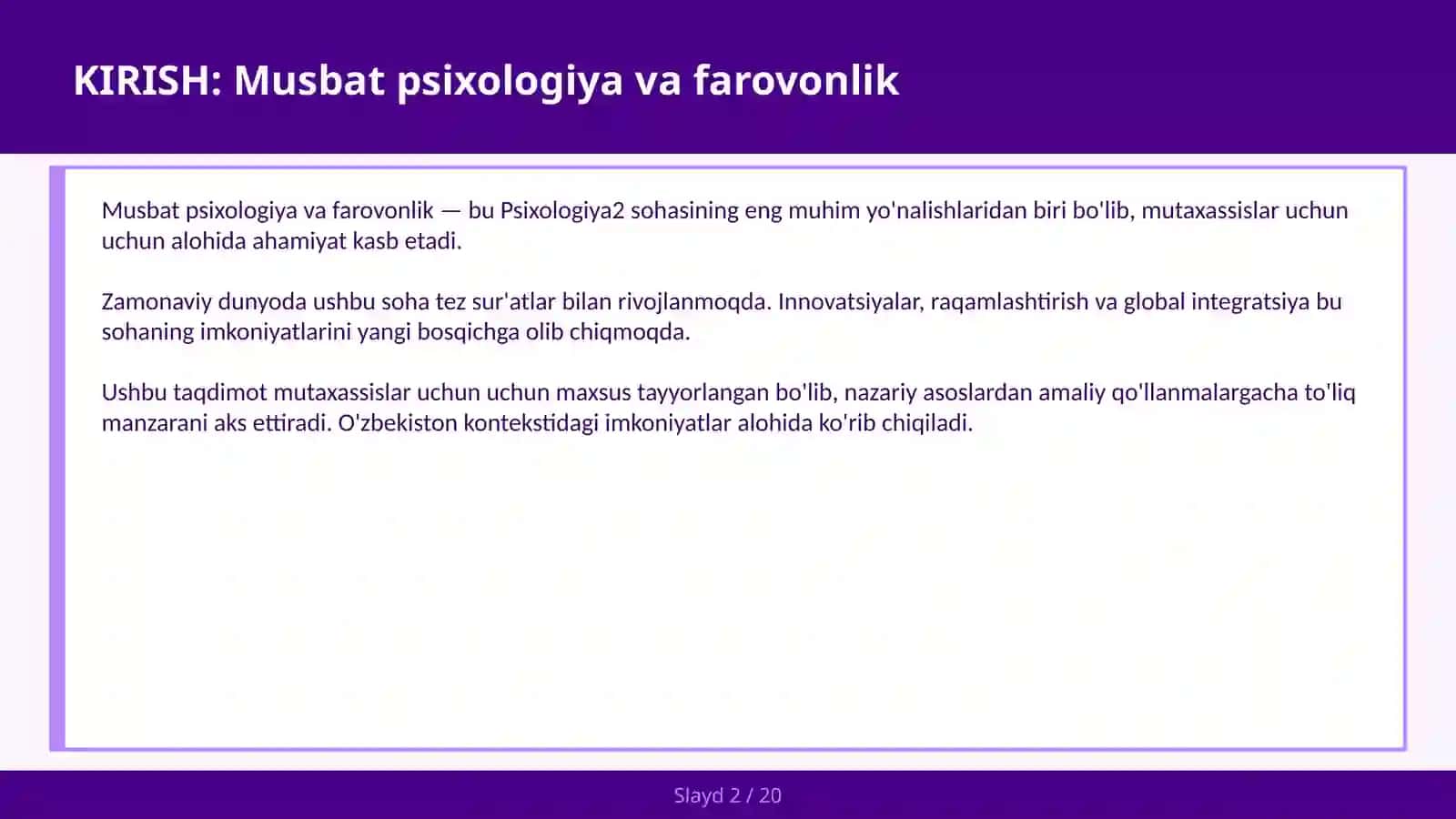 Musbat psixologiya va farovonlik 2