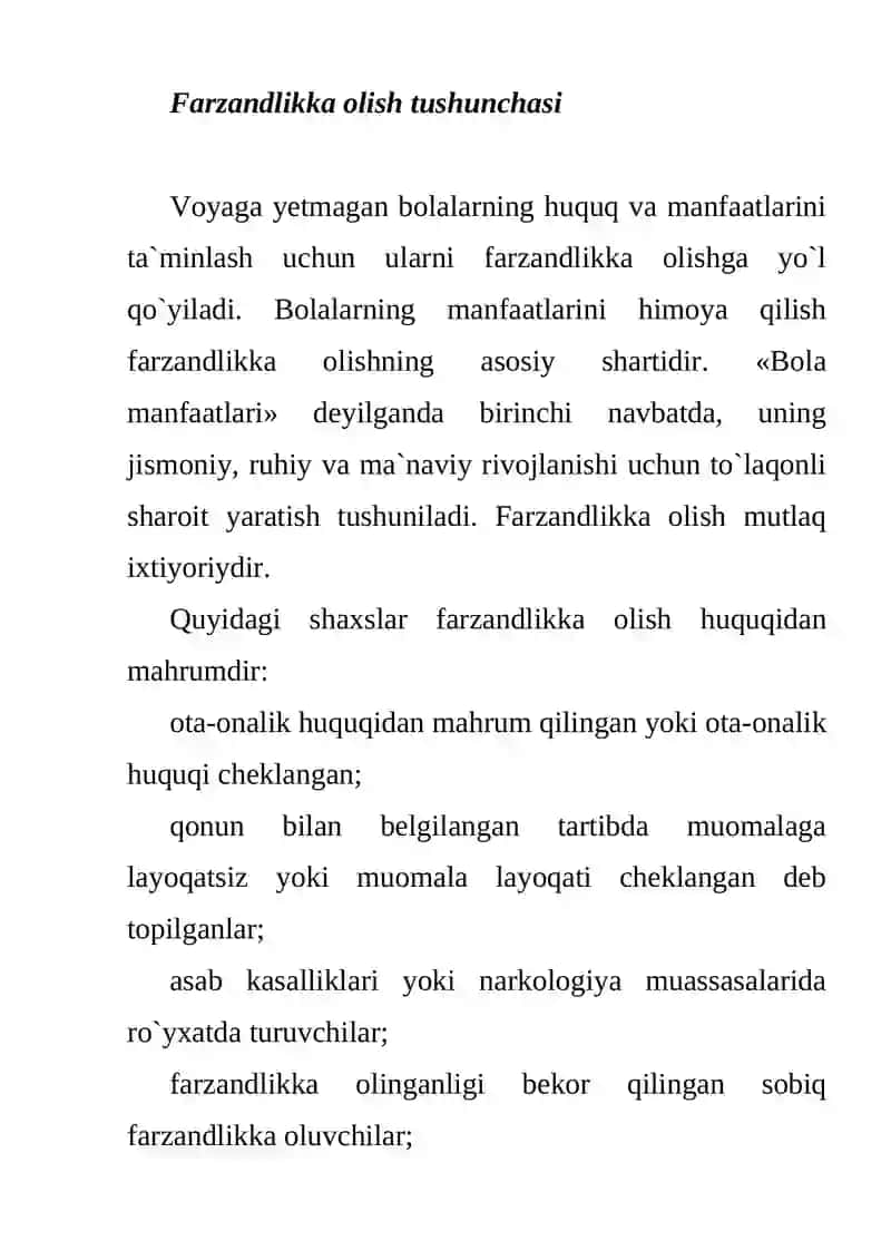 FARZANDLIKKA OLISH 2