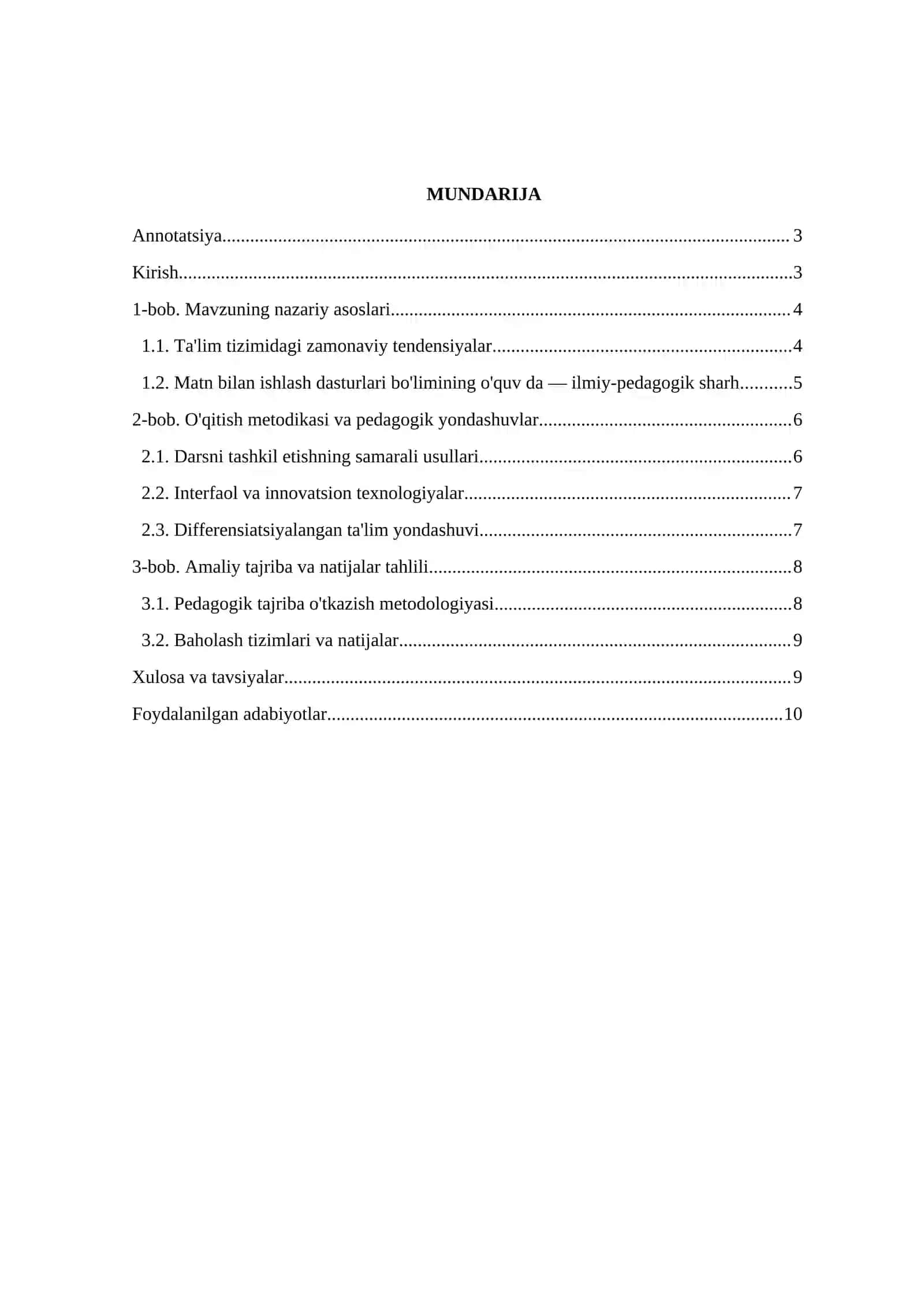 MATN BILAN ISHLASH DASTURLARI BO'LIMINING O'QUV DASTURIDAGI O'RNI 2