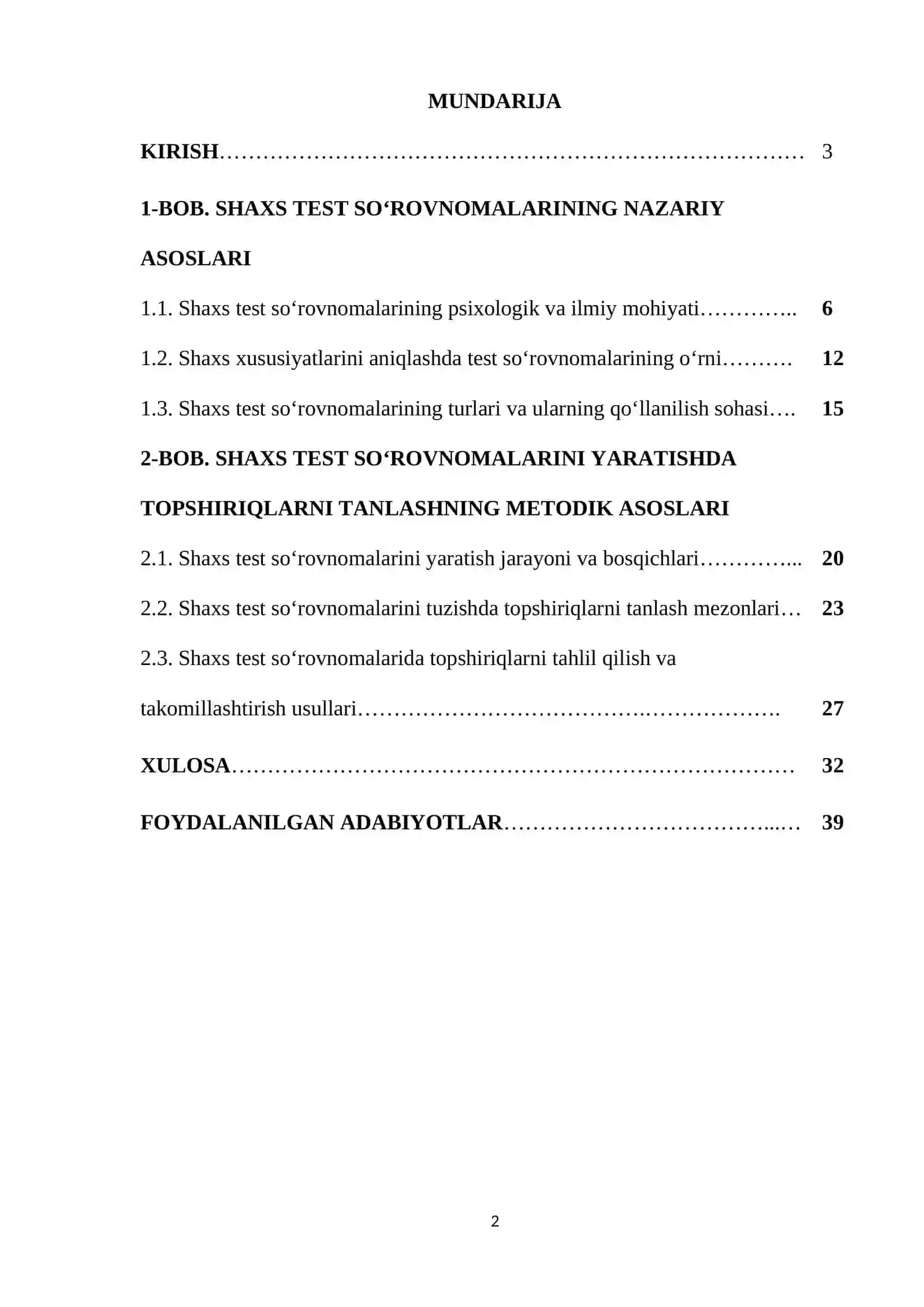 SHAXS TEST SO’ROVNOMALARINI YARATISHDA TOPSHIRIQLARNI TANLASH 2
