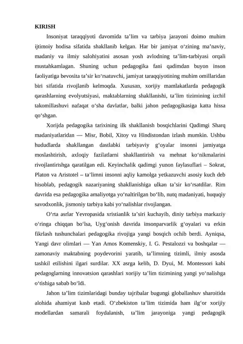 Xorijda pedagogikaning rivojlanish tarixi 2