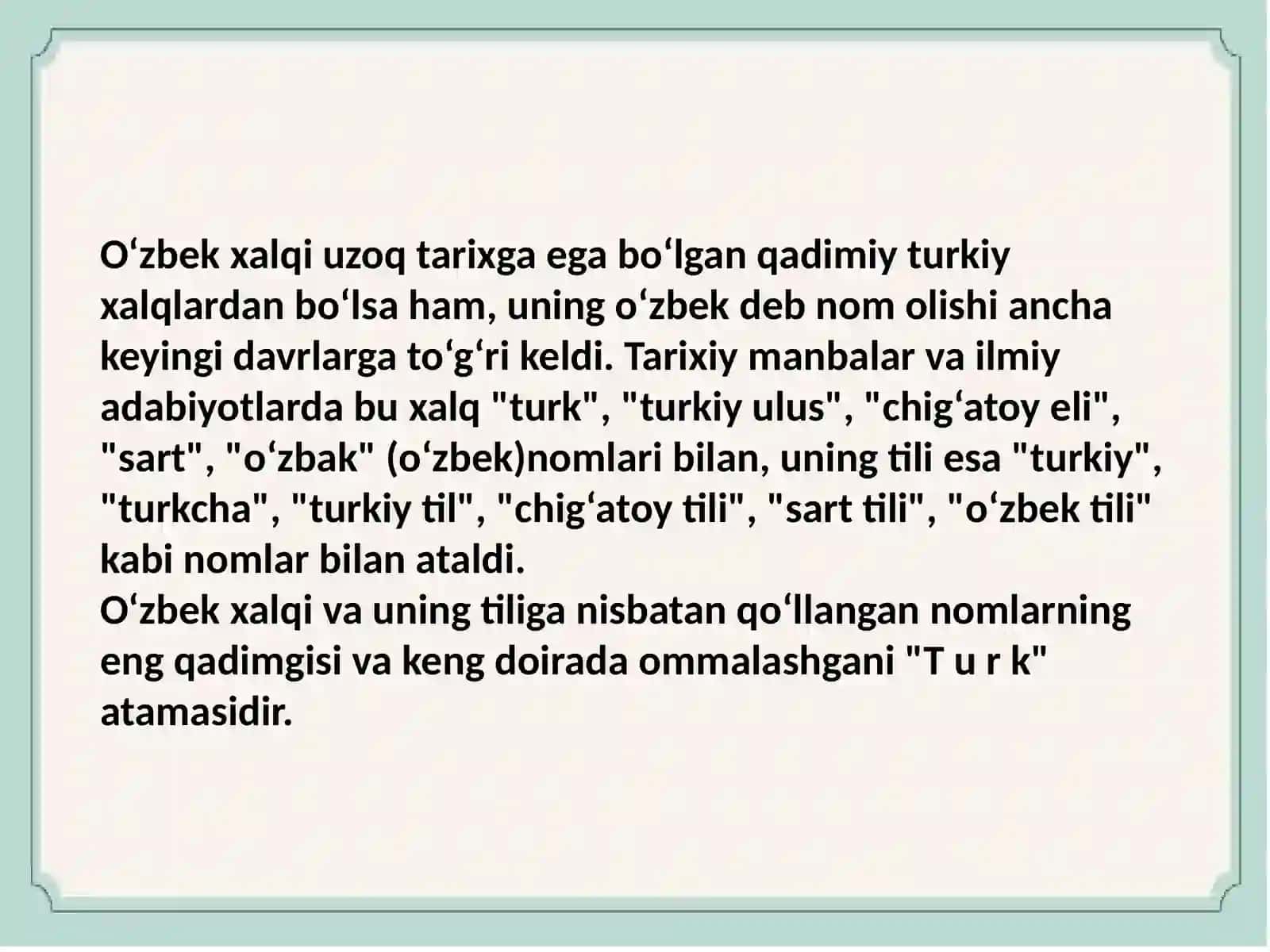 O‘ZBEK XALQI VA TILINING NOMLANISHI TARIXI 2