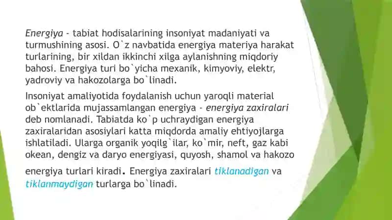 ENERGETIKA ZAXIRALARIDAN FOYDALANISH JARAYONLARI 2