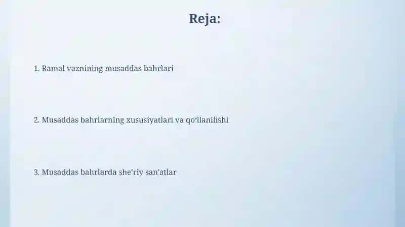Ramal bahrining musaddas vaznlari 2