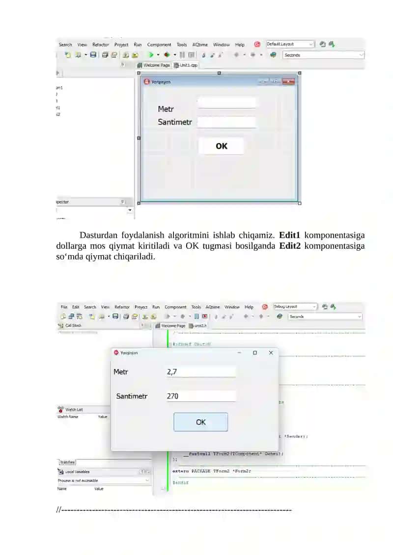 “Metr”ni “santimetr”da ifodalash konvertor dasturi 2
