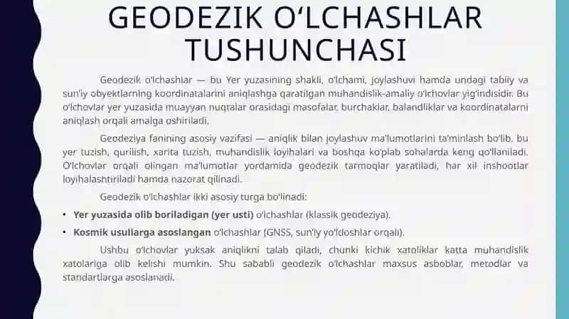 Geodezik oʻlchashlar va ularning aniqligi 2
