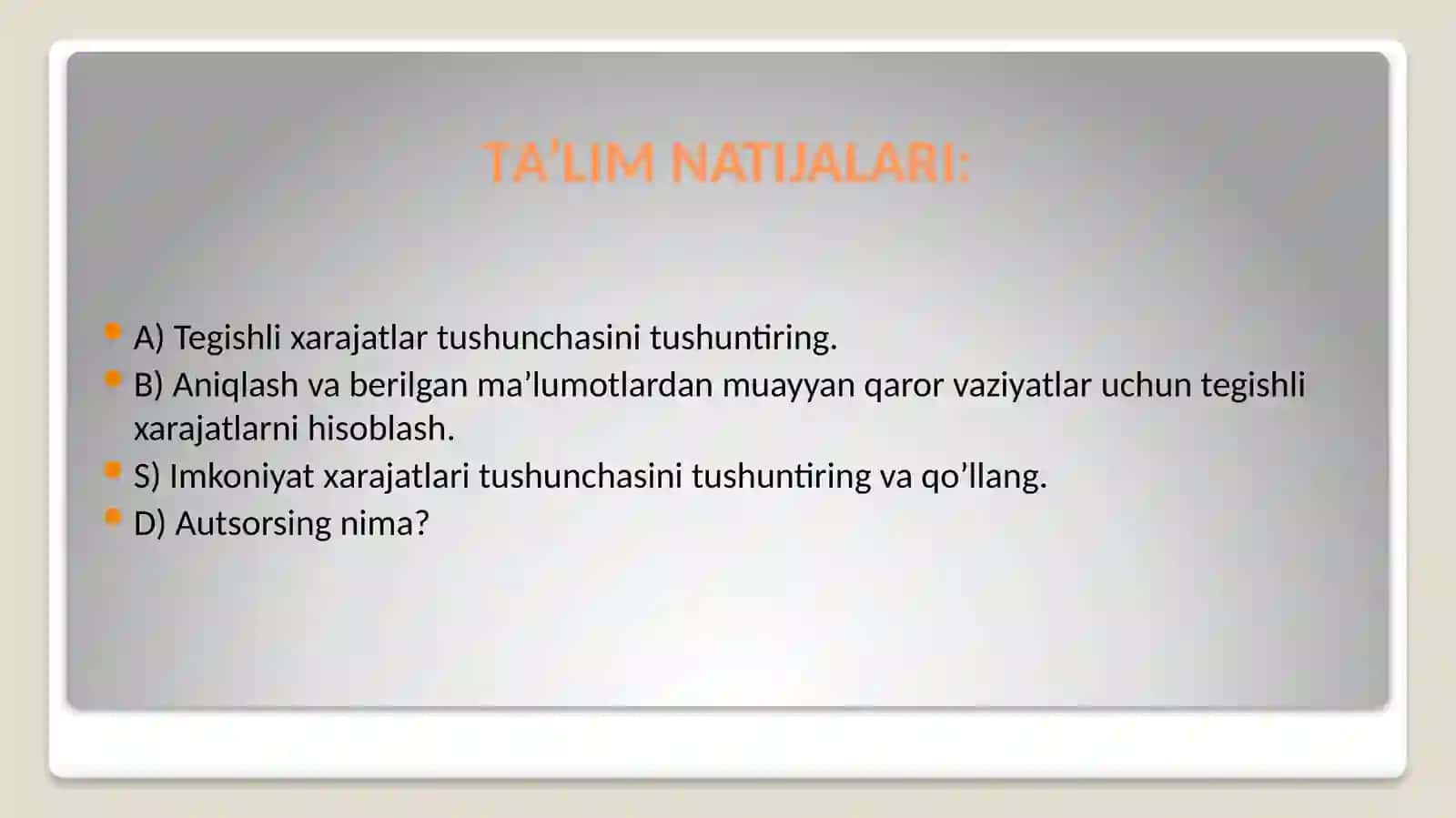 TEGISHLI XARAJATLAR TAHLILI 2