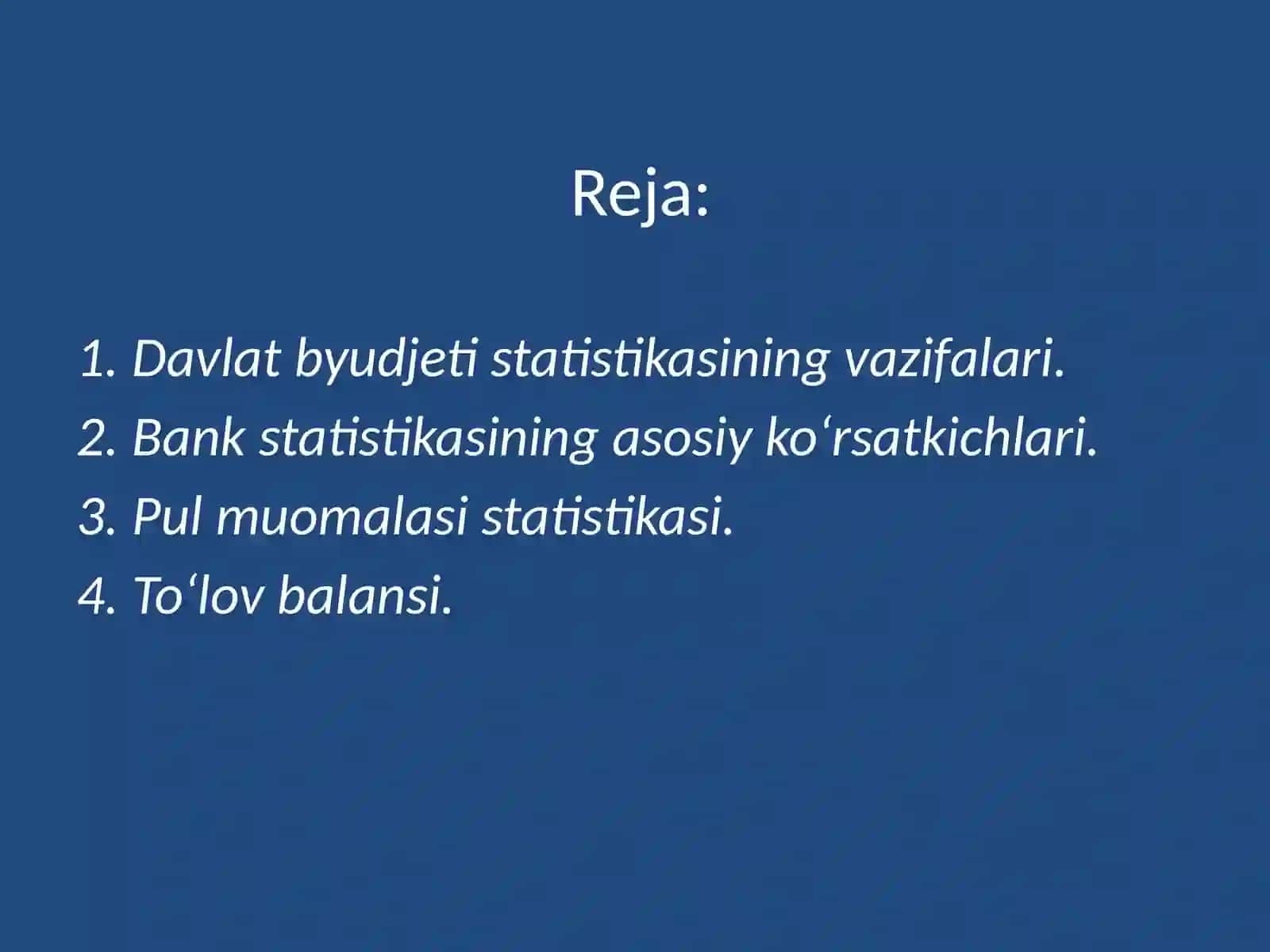 STATISTIKA-MOLIYA,KREDIT TIZIMI STATISTIKASI 2