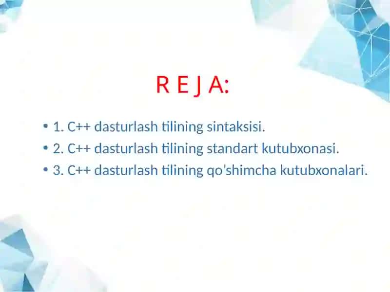 C++dasturlashtiliningasosiy tushunchalari va strukturasi 2
