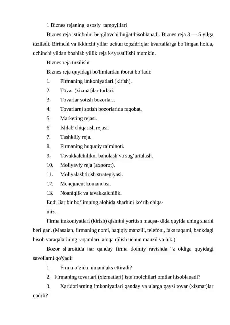 Biznes rejani ishlab chiqish tartibi 2