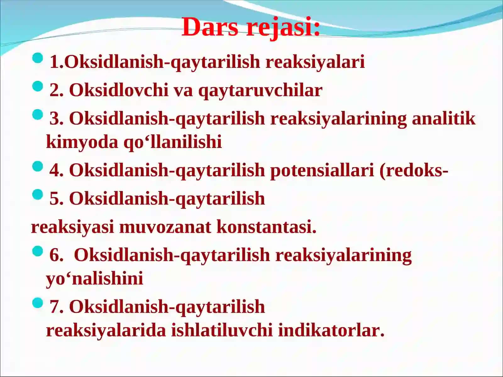 OKSIDLANISH QAYTARILISH REAKSIYALARINING ANALIZDA QO’LLANILISHI 2