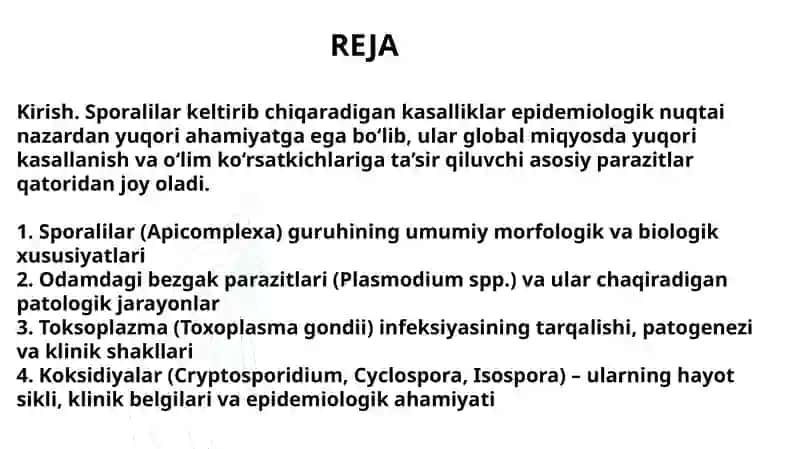 Kirish. Sporalilar-odam parazitlari 2