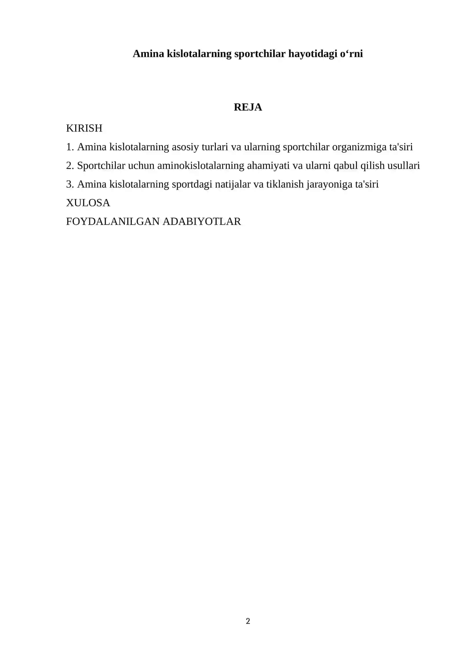 Amina kislotalarning sportchilar hayotidagi oʻrni 2